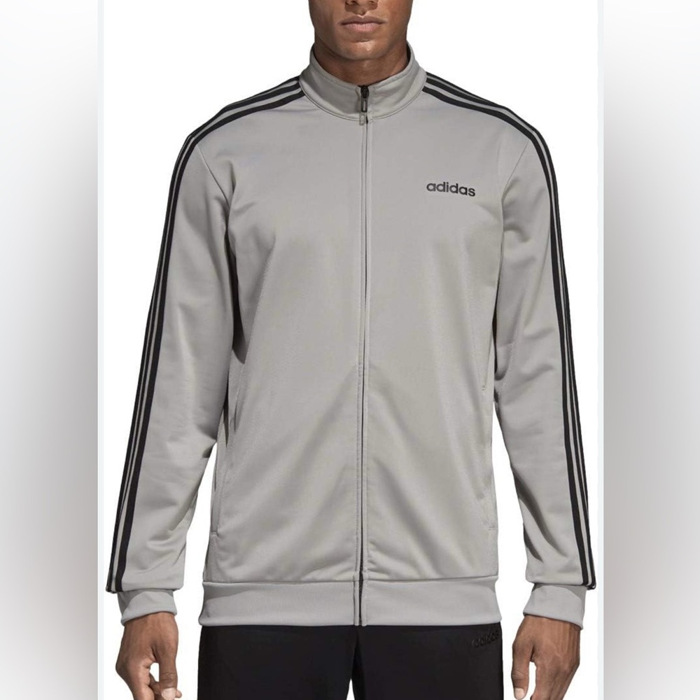 Adidas (S)NWT Men's grey black Essentials 3-Stripes Tricot running zip-up Jacket